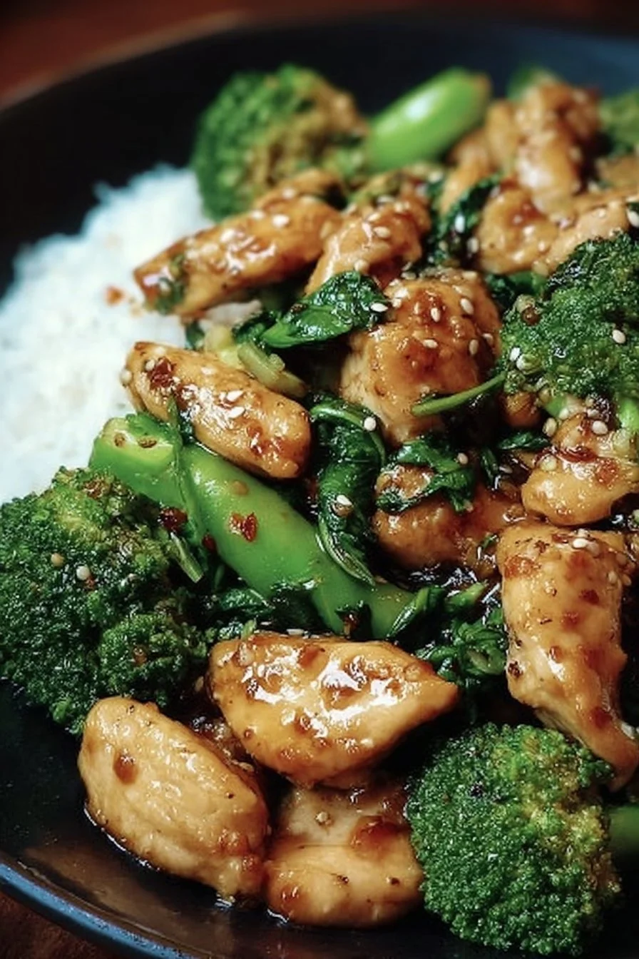 Delicious garlic chicken served with broccoli and spinach on a plate