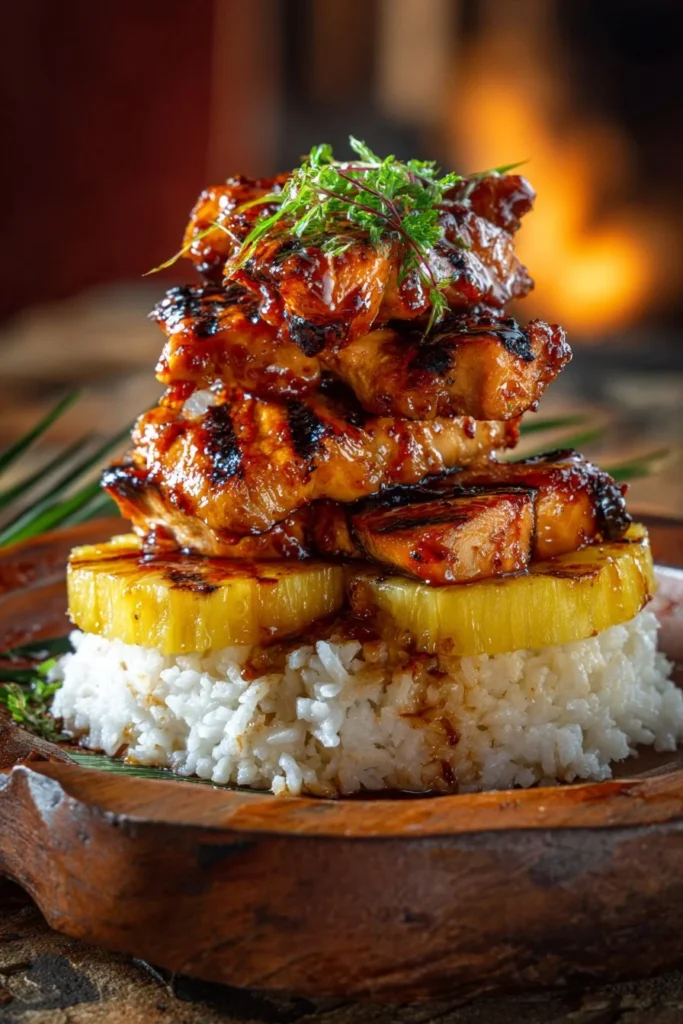 Hawaiian Turn Turn Chicken Stack featuring vibrant ingredients and tropical flavors