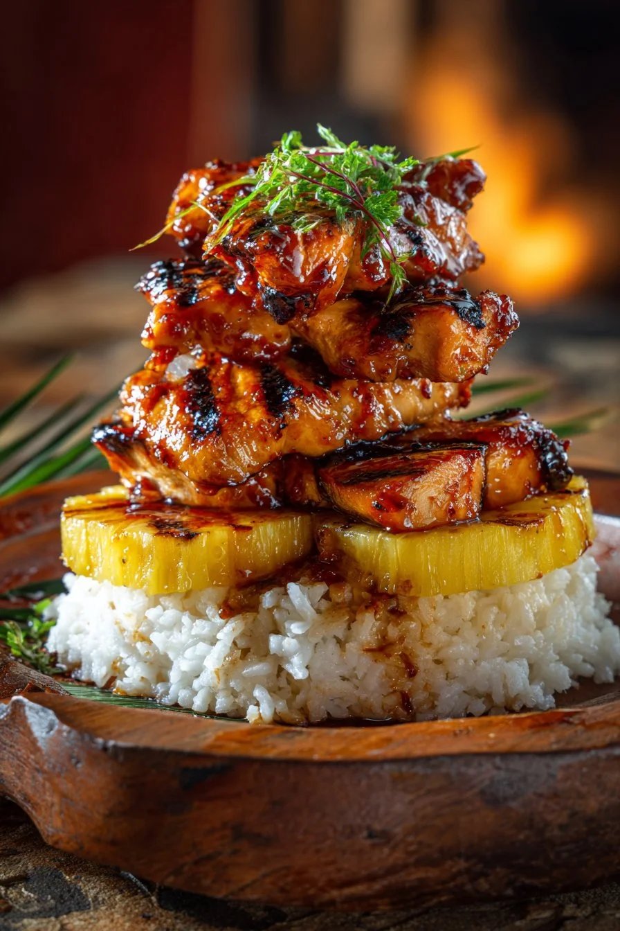 Hawaiian Turn Turn Chicken Stack featuring vibrant ingredients and tropical flavors