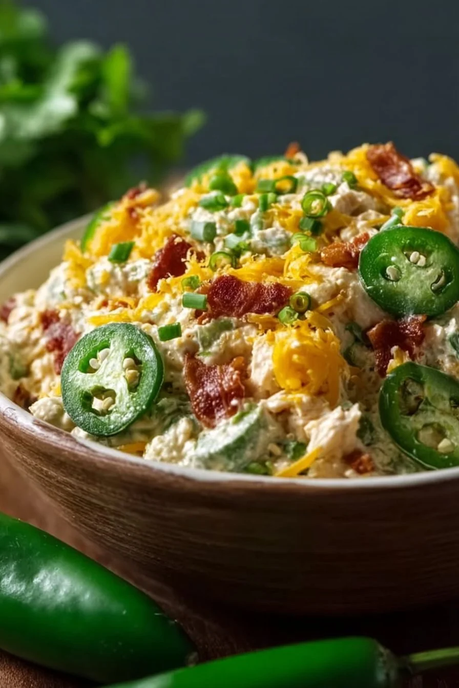 High Protein Jalapeño Popper Chicken Salad with bacon and cheese