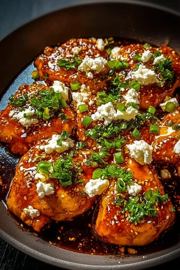 Delicious Hot Honey Feta Chicken drizzled with sweet and spicy honey sauce.