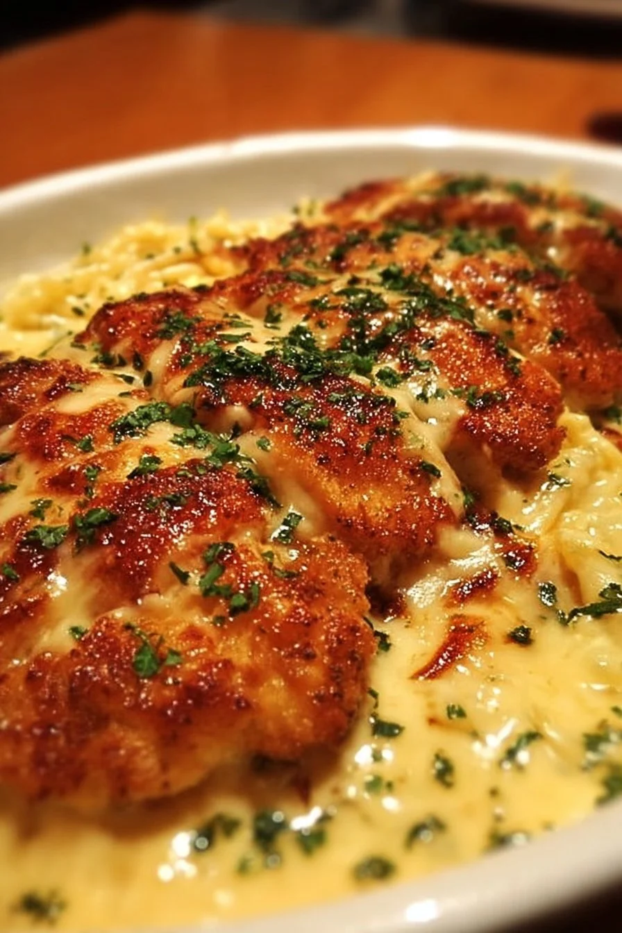 Delicious Longhorn Steakhouse Parmesan Chicken plated with a side dish