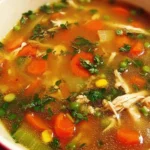 Delicious nourishing chicken vegetable soup with vibrant vegetables and tender chicken.