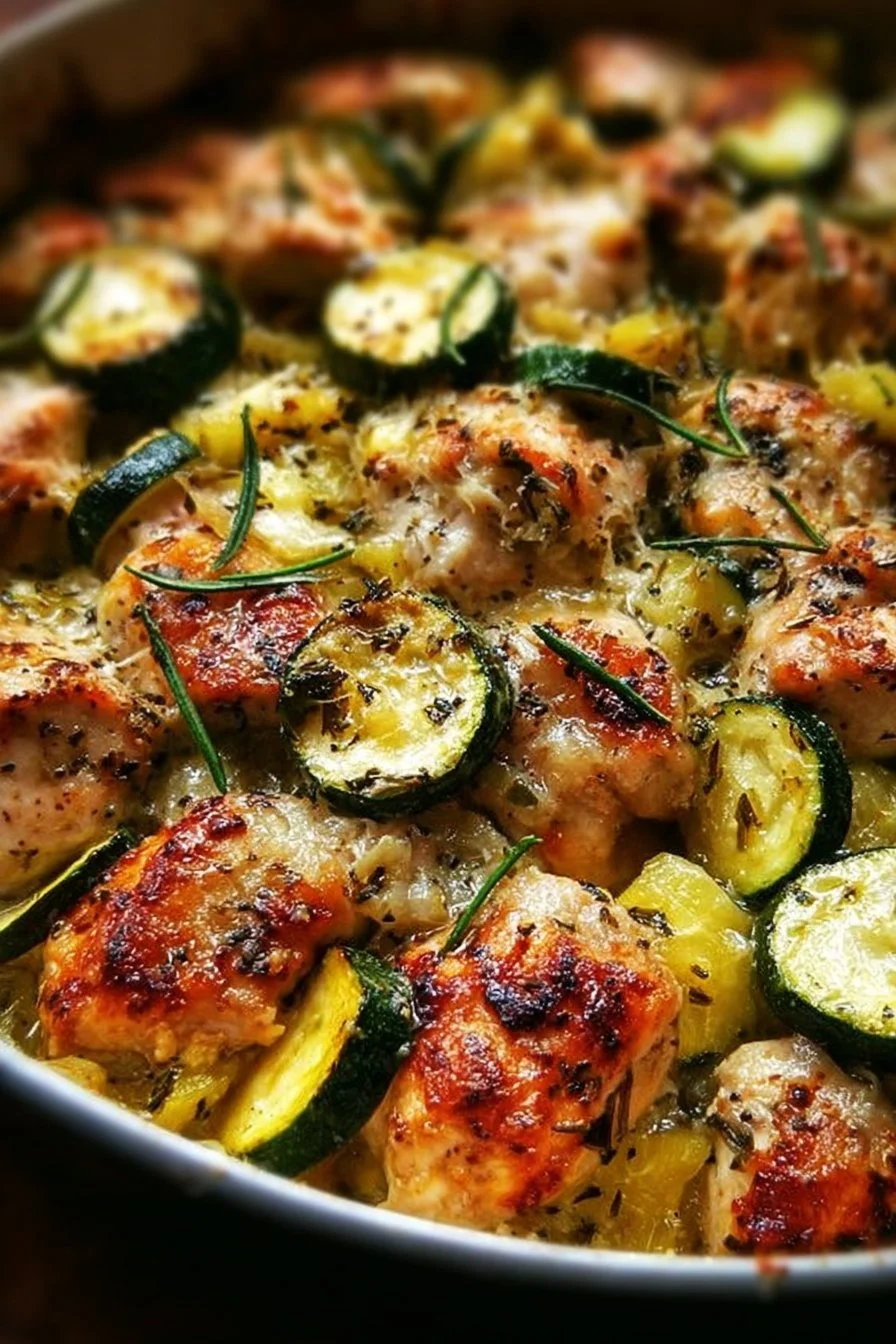 One-Pan Baked Chicken and Zucchini 2 One-Pan Baked Chicken with Zucchini dish on a serving plate