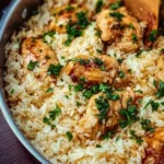 One-Pot Garlic Butter Chicken and Rice served in a bowl