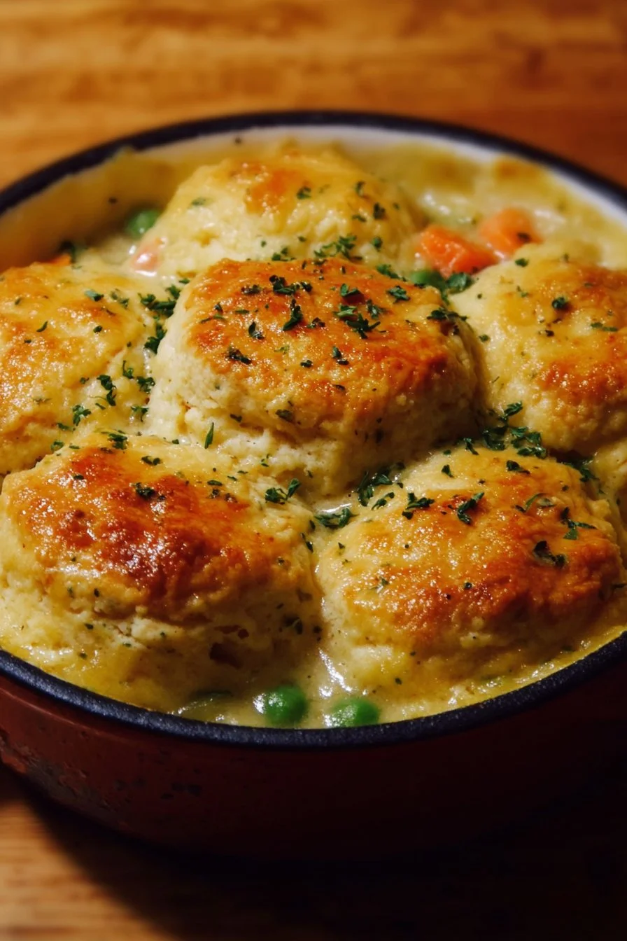 Delicious Red Lobster Biscuit Chicken Pot Pie served with a flaky, buttery biscuit crust