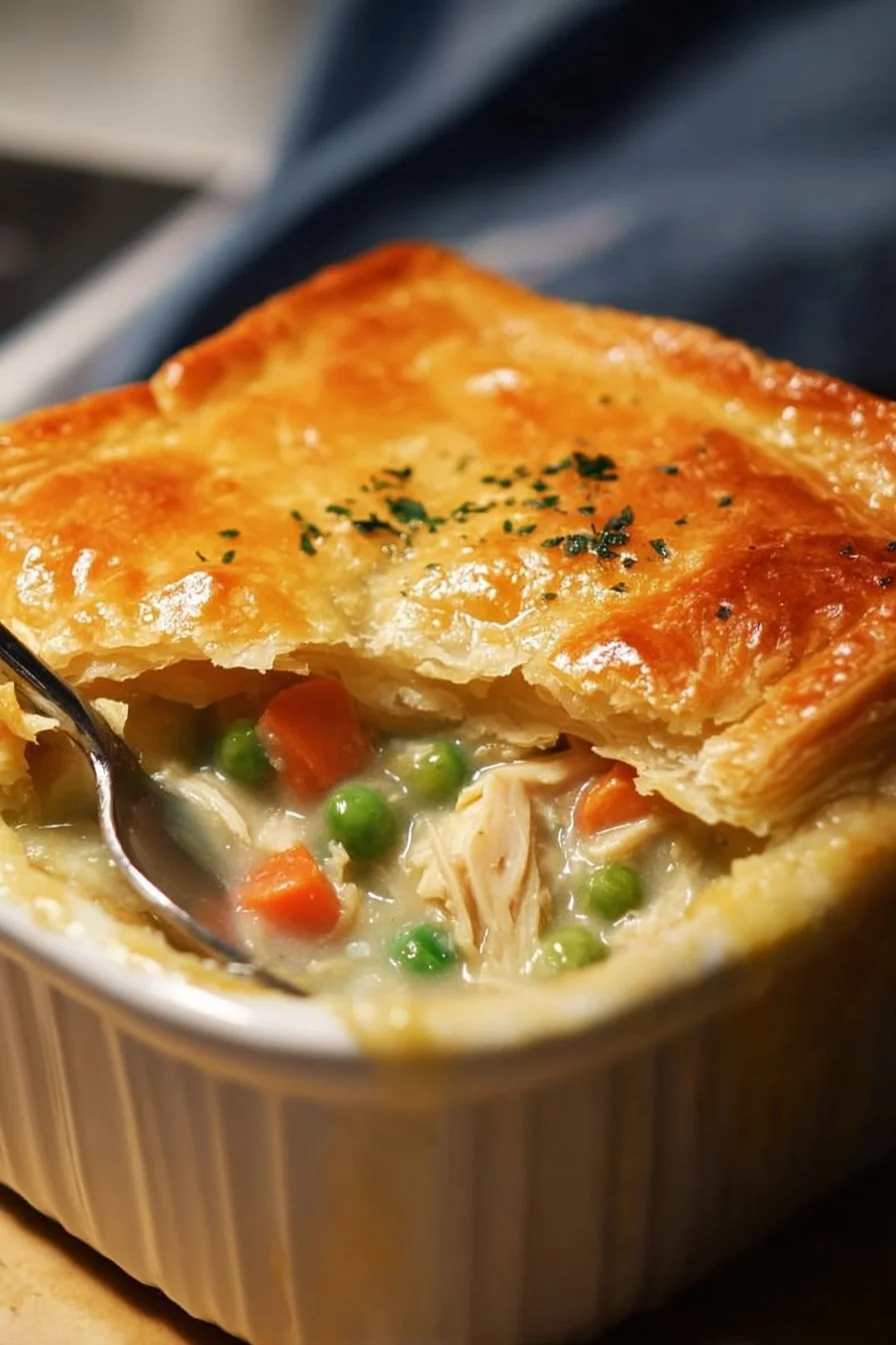 Rotisserie Chicken Pot Pie Casserole 2 Delicious Rotisserie Chicken Pot Pie Casserole served in a baking dish