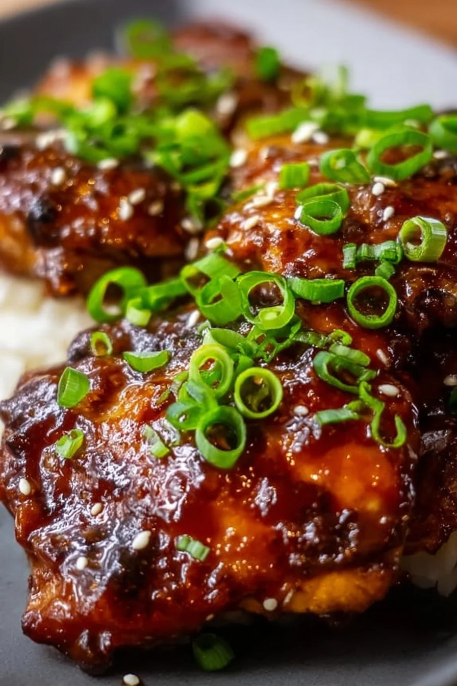 Delicious slow cooker honey garlic chicken thighs served with vegetables