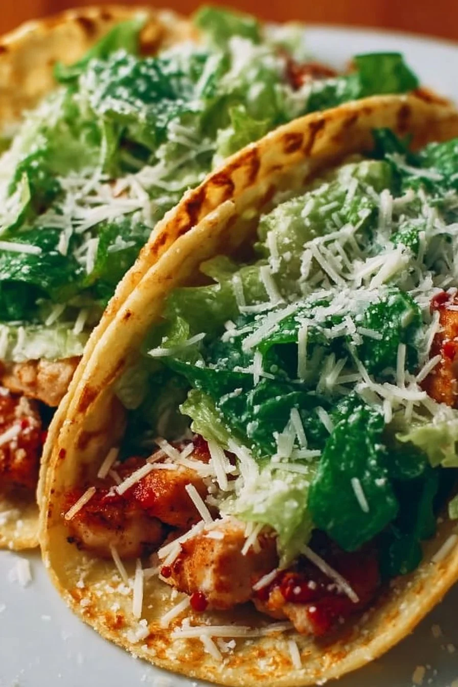 Smash chicken caesar tacos with fresh ingredients and flavorful toppings