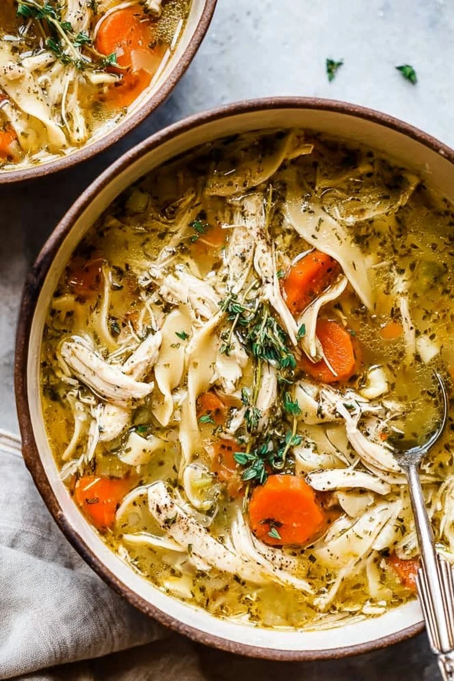 This comforting Chicken Noodle Soup recipe is a classic chicken soup filled with tender… 3 A warm bowl of homemade Chicken Noodle Soup with tender chicken and fresh veggies.