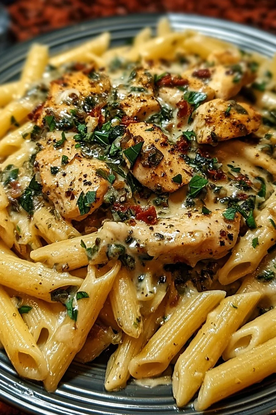 Tuscan Garlic Chicken Penne with Creamy Herbs 2 Tuscan Garlic Chicken Penne with Creamy Herbs served in a bowl
