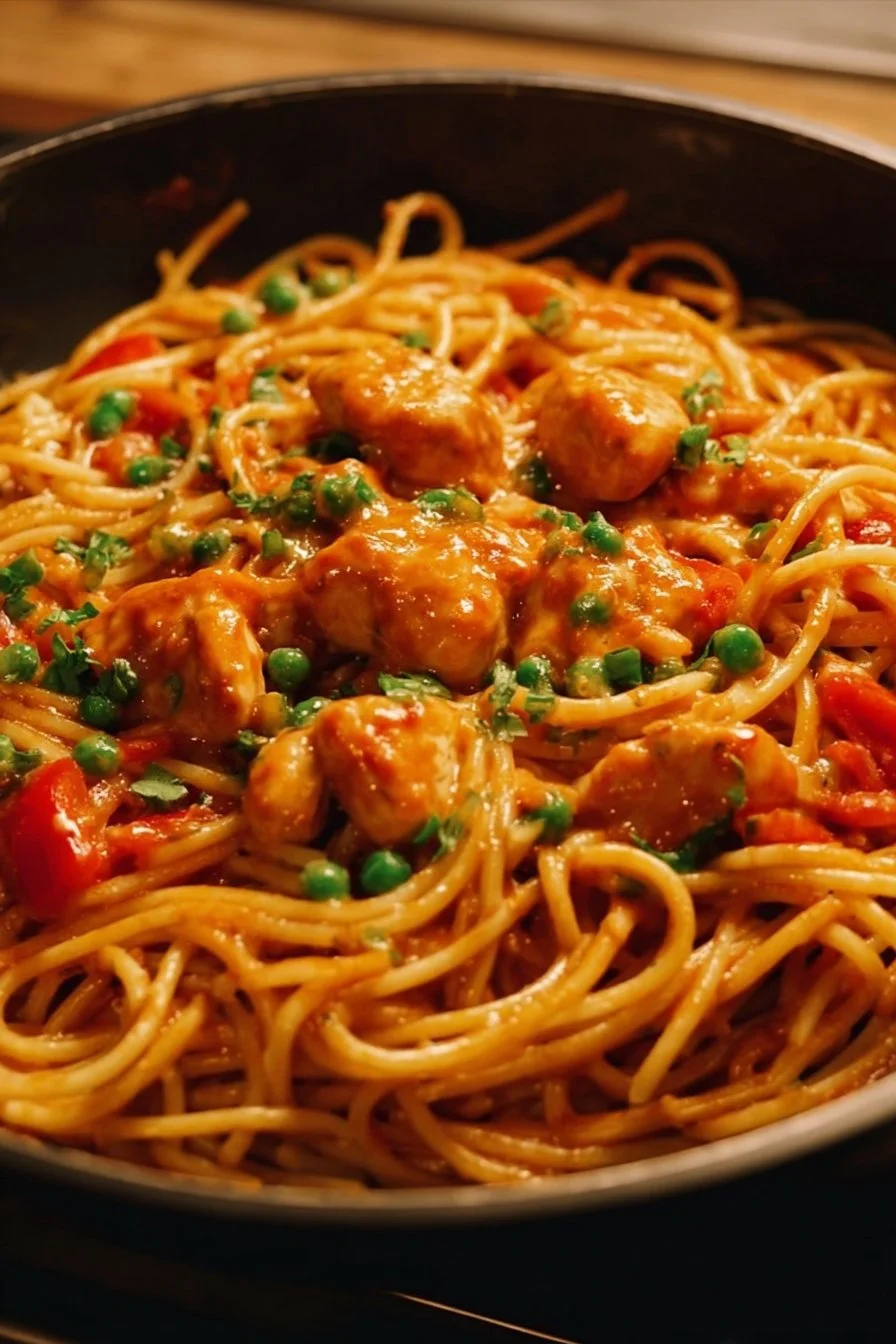 Delicious ultimate chicken spaghetti dish served in a bowl