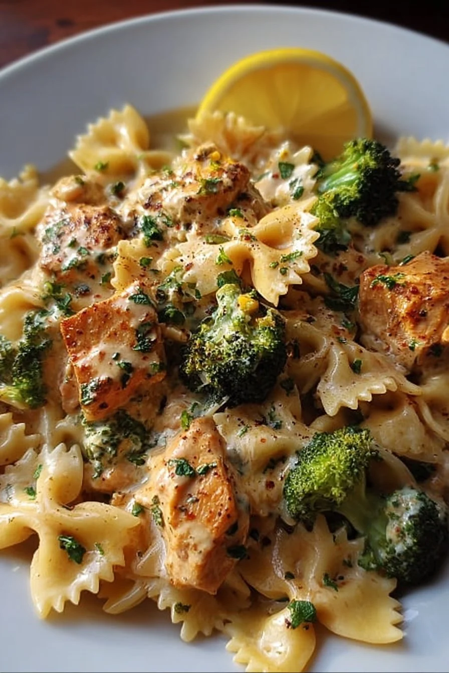 Zesty Cowboy Butter Chicken: Lemon Bowtie Pasta & Broccoli 3 Zesty Cowboy Butter Chicken served with lemon bowtie pasta and broccoli